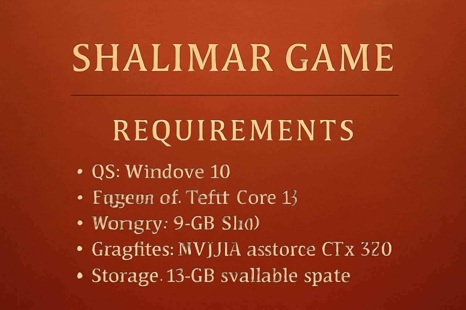 Visual representation of Shalimar Game Requirements with thematic colors.