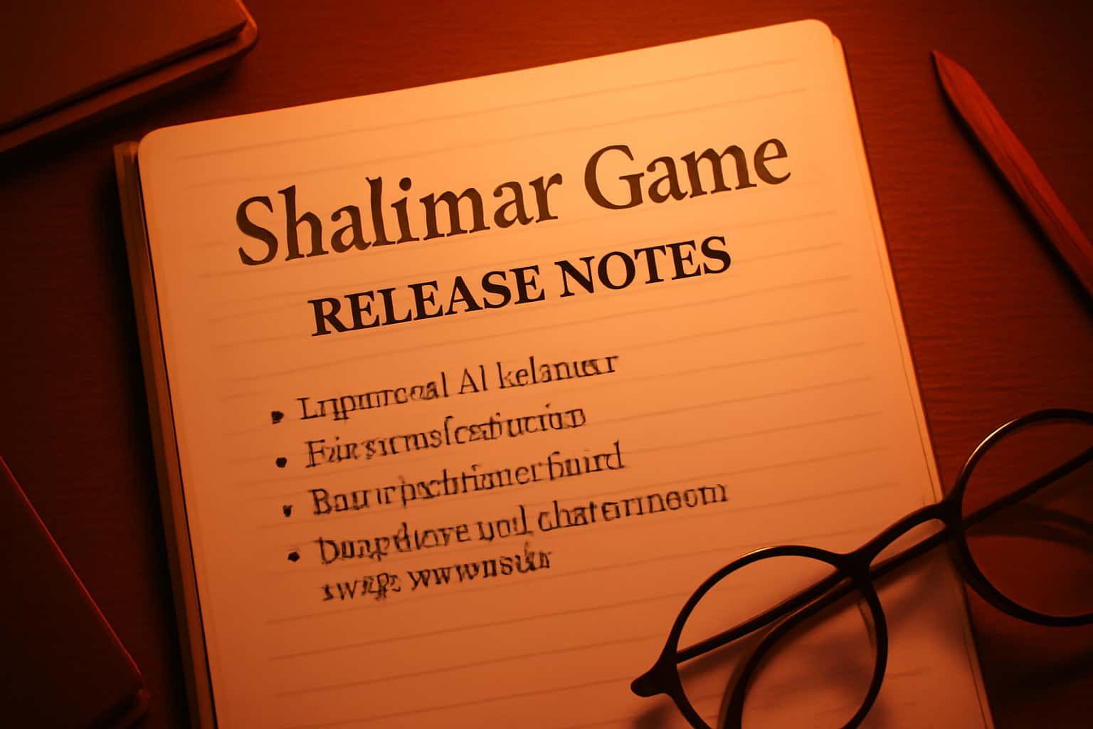 Visual representation of Shalimar Game Release Notes with a high-tech aesthetic.